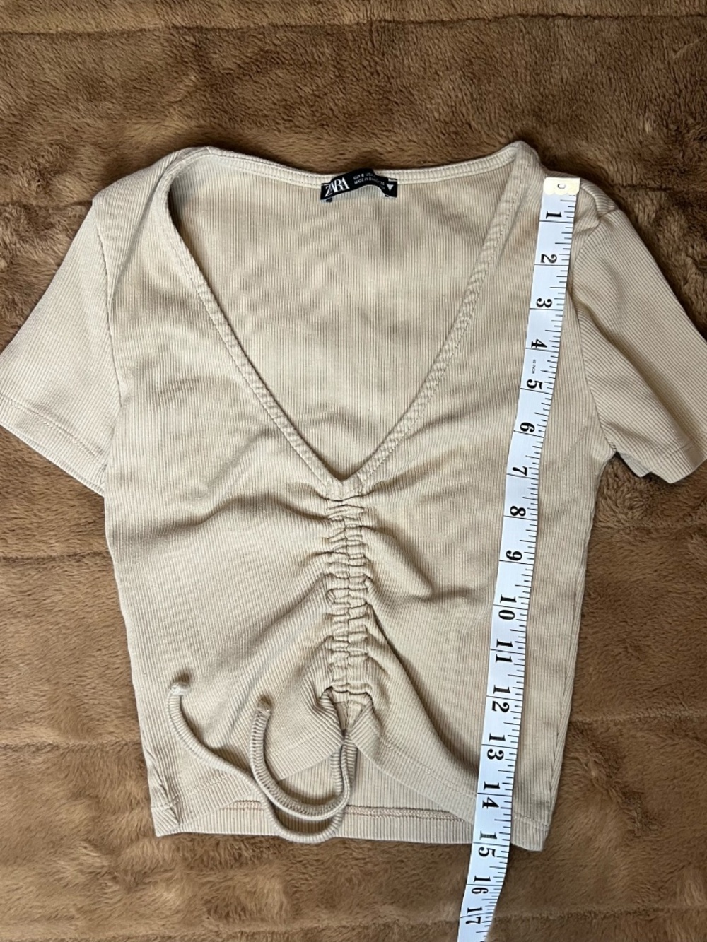 Zara Ribbed Ruched Drawstring Crop Top - Picture 6 of 6